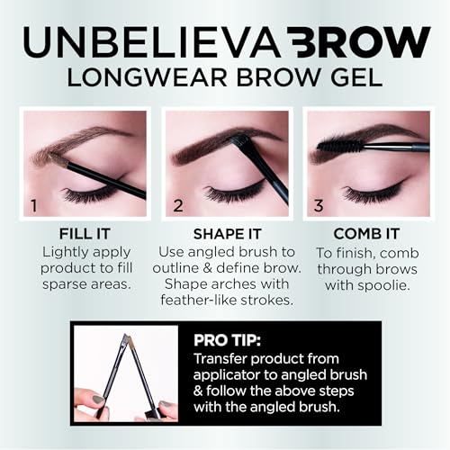 'Oreal Paris Unbelieva-Brow Longwear Waterproof Tinted Brow Gel, Smudge-resistant, Transfer- Proof, Quick Drying, Easy