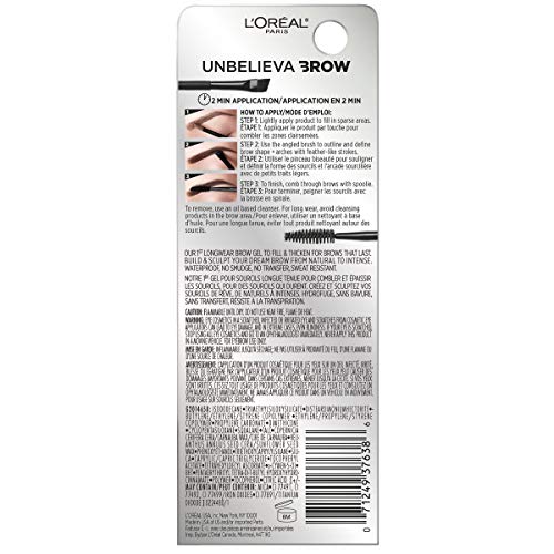 'Oreal Paris Unbelieva-Brow Longwear Waterproof Tinted Brow Gel, Smudge-resistant, Transfer- Proof, Quick Drying, Easy