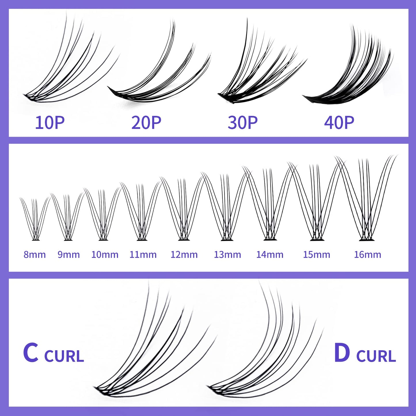 Individual Cluster Lashes 30D/40D Mixed Natural Eyelash Clusters