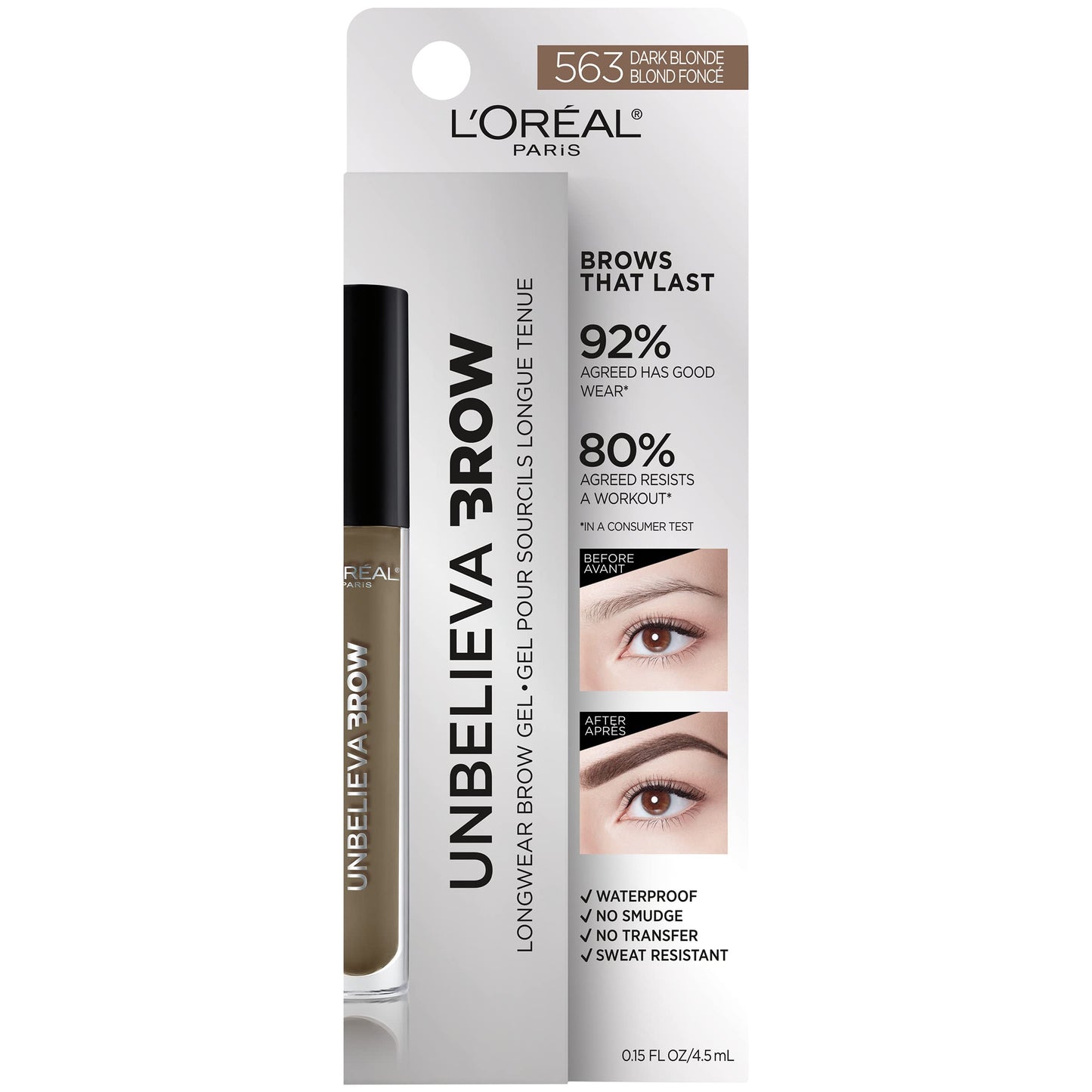 'Oreal Paris Unbelieva-Brow Longwear Waterproof Tinted Brow Gel, Smudge-resistant, Transfer- Proof, Quick Drying, Easy