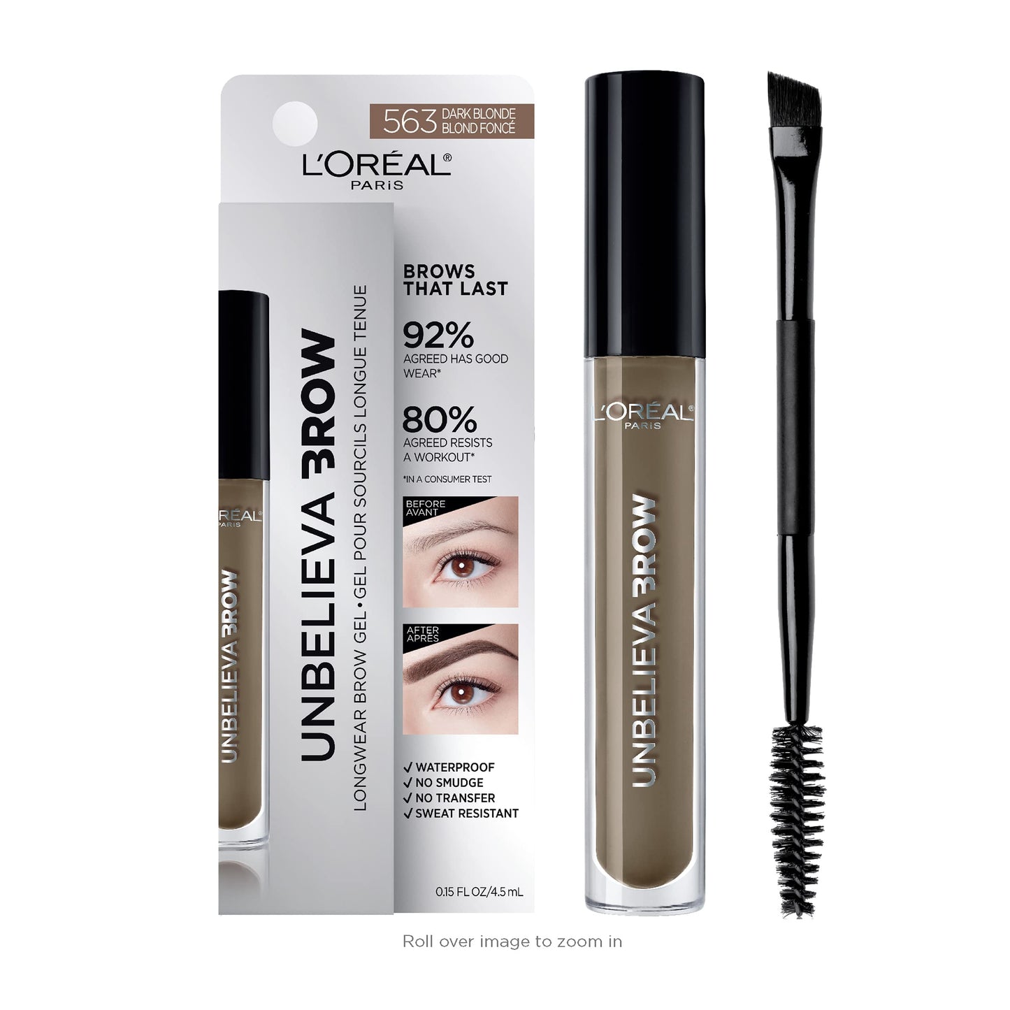 'Oreal Paris Unbelieva-Brow Longwear Waterproof Tinted Brow Gel, Smudge-resistant, Transfer- Proof, Quick Drying, Easy