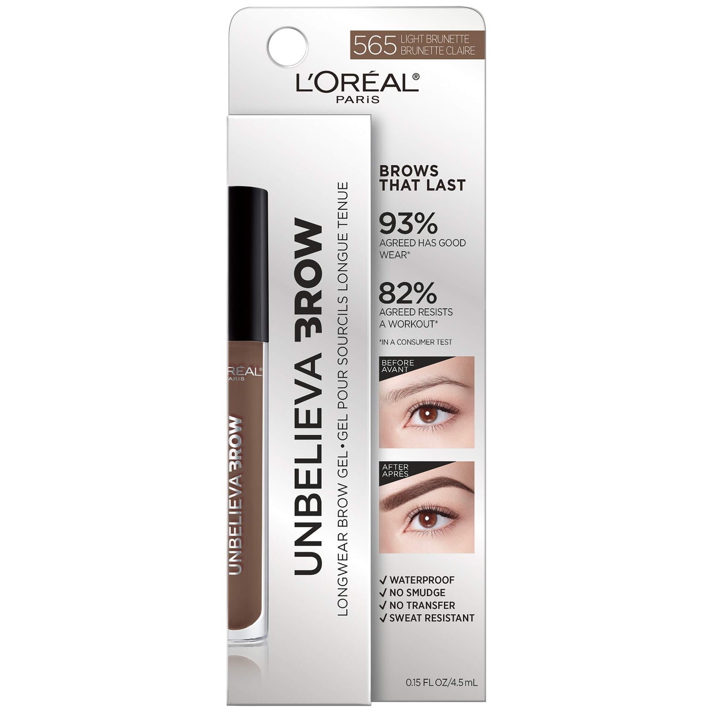 'Oreal Paris Unbelieva-Brow Longwear Waterproof Tinted Brow Gel, Smudge-resistant, Transfer- Proof, Quick Drying, Easy