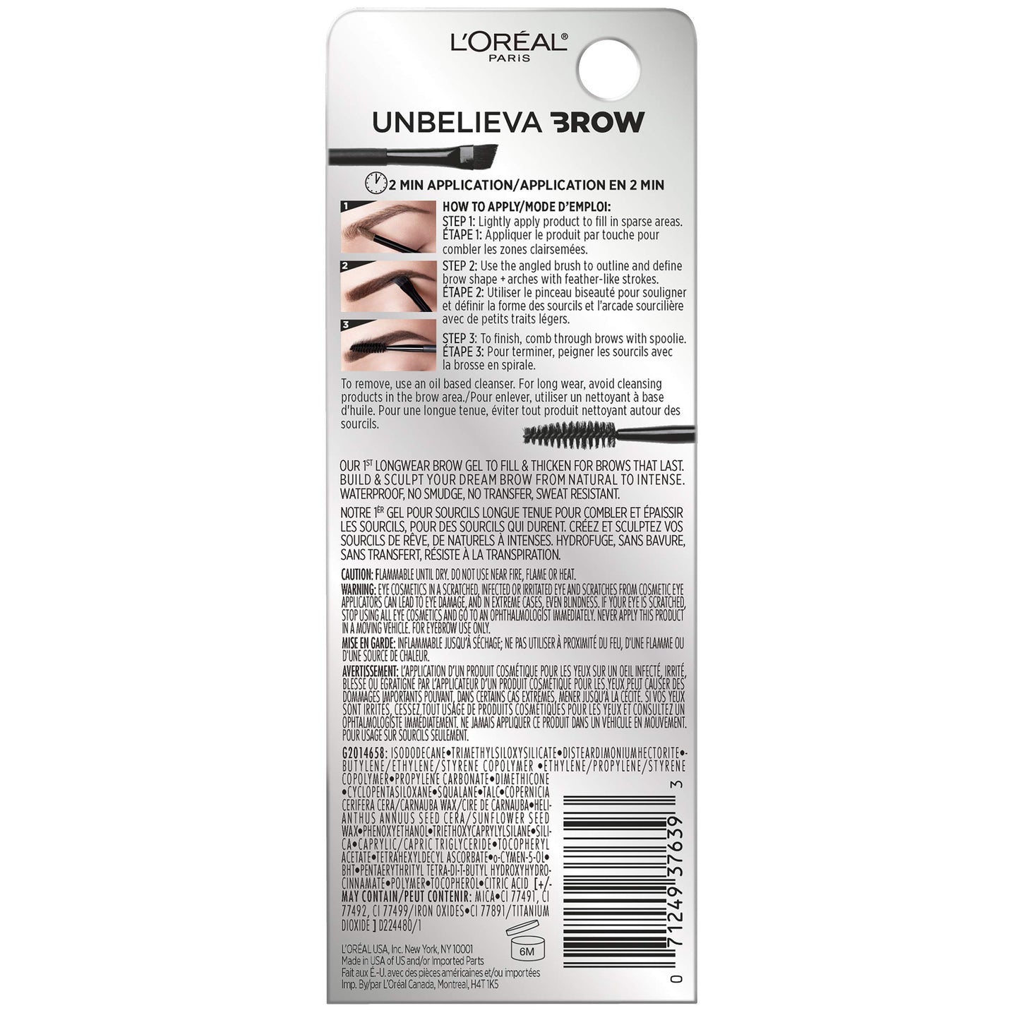 'Oreal Paris Unbelieva-Brow Longwear Waterproof Tinted Brow Gel, Smudge-resistant, Transfer- Proof, Quick Drying, Easy