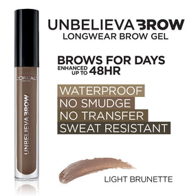 'Oreal Paris Unbelieva-Brow Longwear Waterproof Tinted Brow Gel, Smudge-resistant, Transfer- Proof, Quick Drying, Easy
