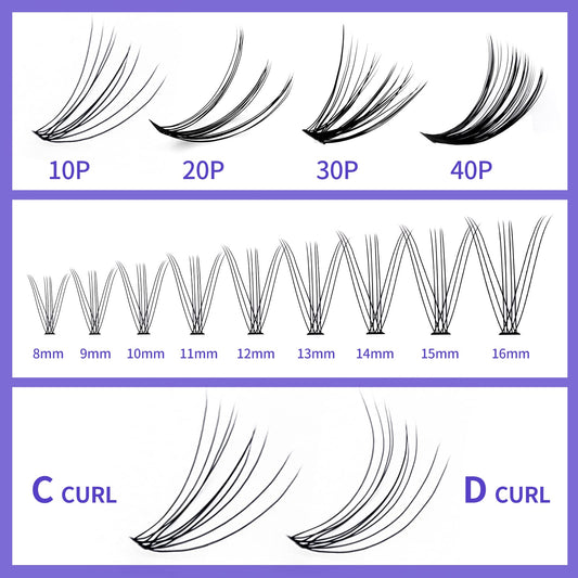 Individual Cluster Lashes 30D/40D Mixed Natural Eyelash Clusters