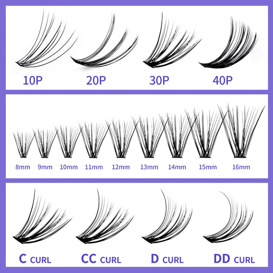 Individual Cluster Lashes 30D/40D Mixed Natural Eyelash Clusters