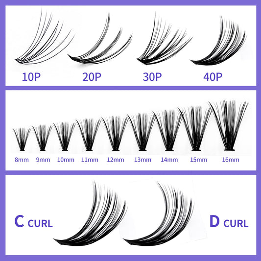 Individual Cluster Lashes 30D/40D Mixed Natural Eyelash Clusters